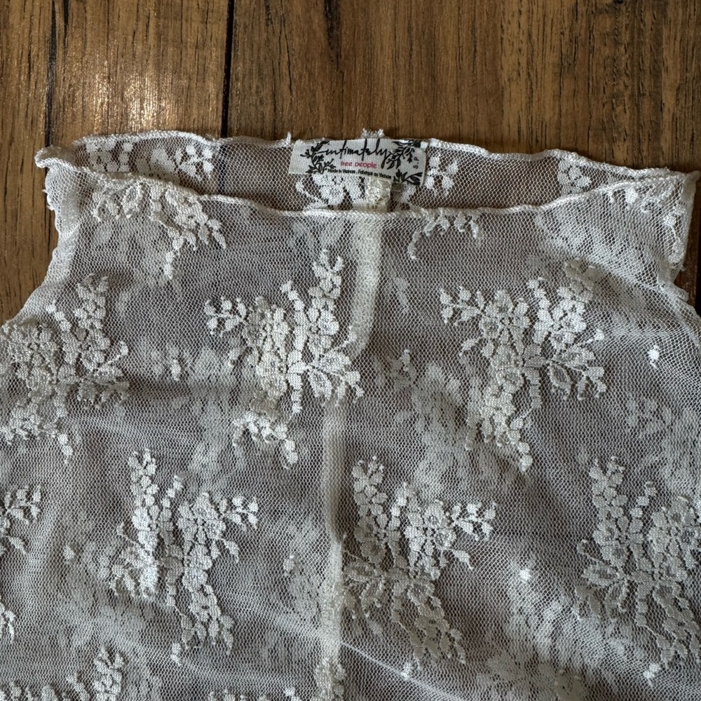 Free People Lady Lux Layering Top Sheer Lace Long Sleeve Top in Evening Cream - Picture 2 of 6
